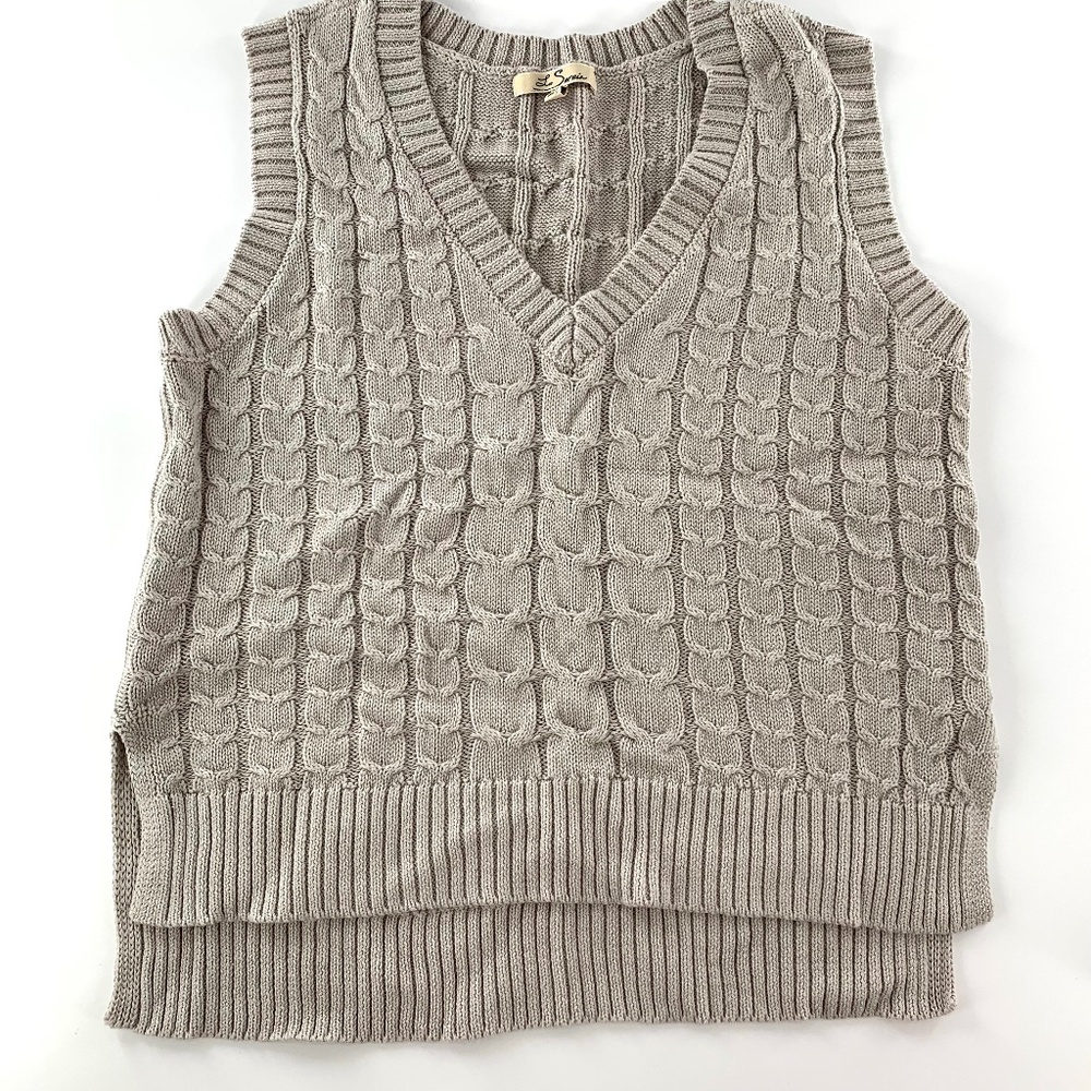 Preppy Cream Colored V-neck Sweater Vest Les Serein small